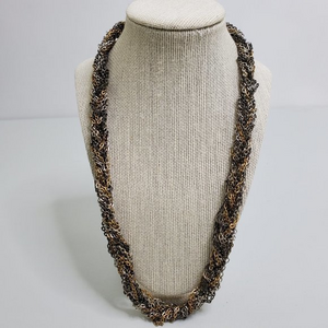 Mixed Metal Braid Chain‎ Necklace Black Gold Silver